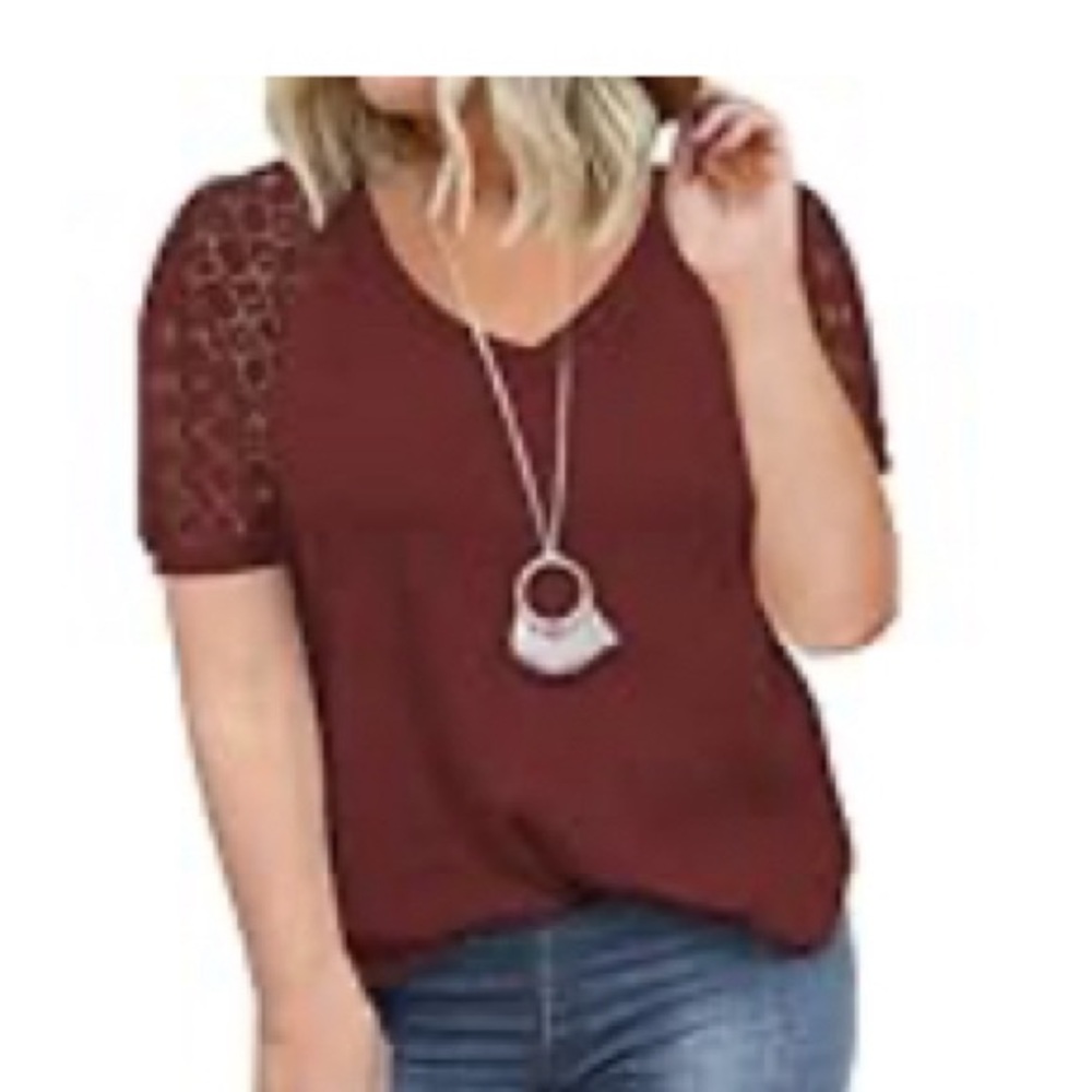 Eytino Womens Plus Size Lace Short Sleeve V Neck Shirts Loose Casual